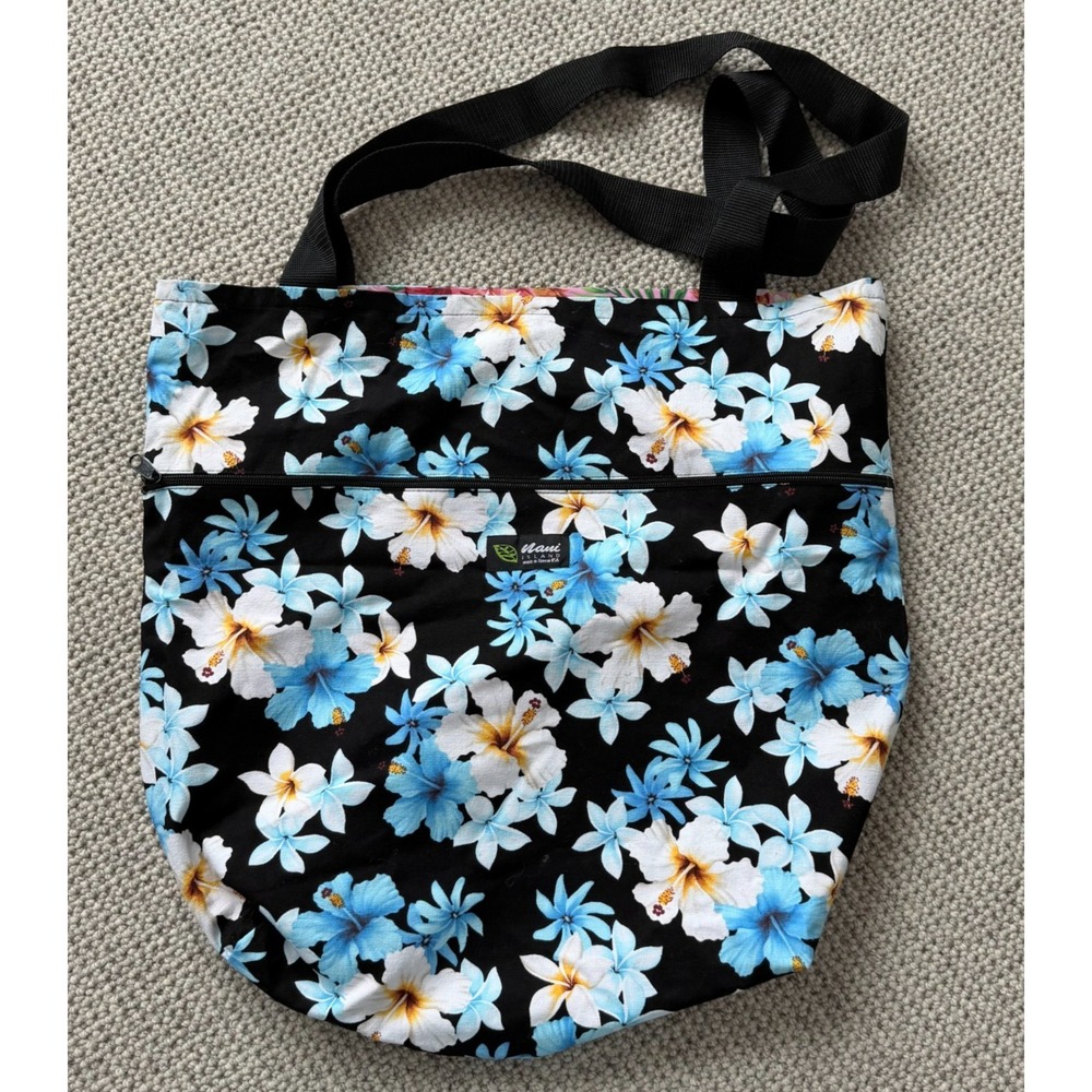 Nani Island Made in Hawaii Large Reversible‎ Floral Beach Tote Bag Zip Pockets